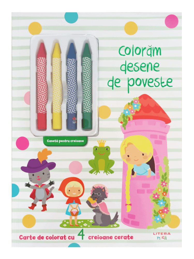 Coloram desene de poveste. Carte de colorat cu 4 creioane cerate - 13.50 Lei