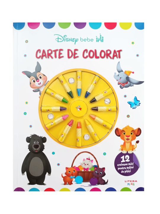 Disney Bebe. Carte de colorat. 12 creioane mici pentru maini de pitici - 32.49 Lei