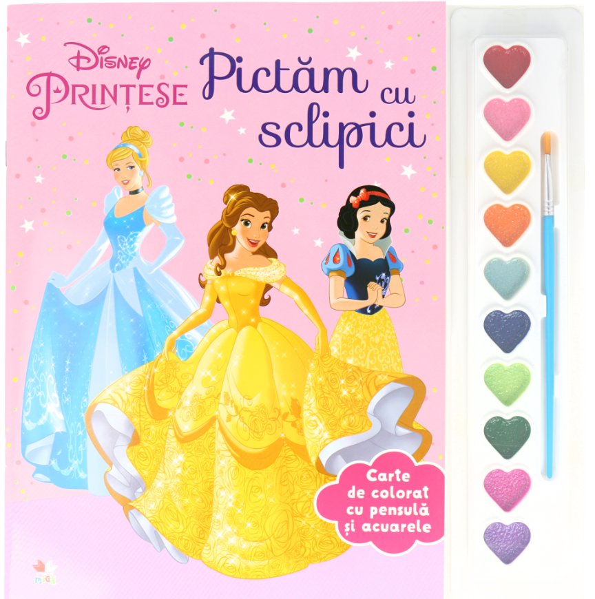 Disney. Printese. Pictam cu sclipici. Carte de colorat cu pensula si acuarele - 44.99 Lei
