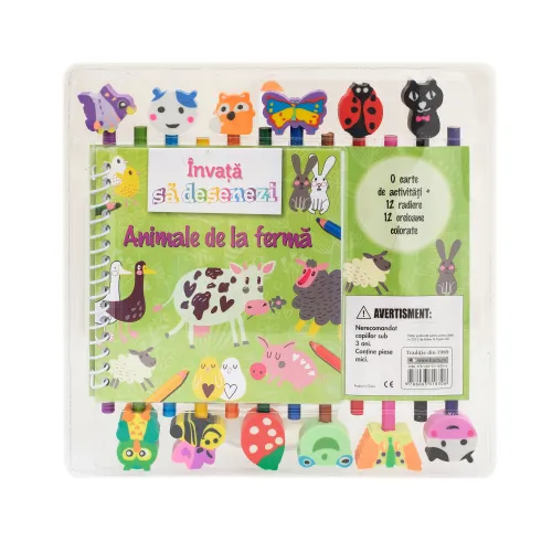 Invata sa desenezi animale de la ferma (12 creioane si 12 radiere) - 39.99 Lei