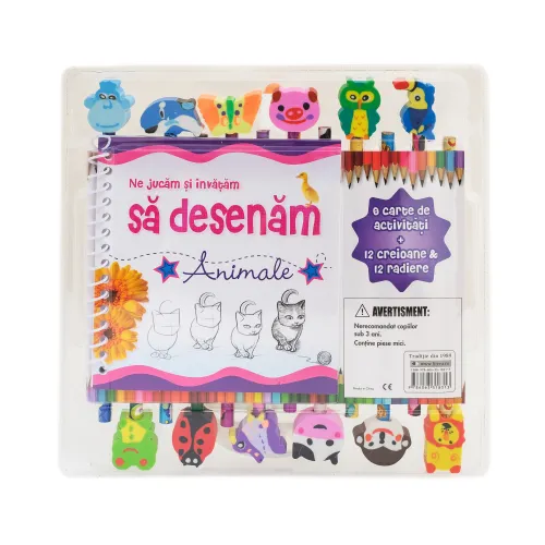 Ne jucam si invatam sa desenam animale - o carte de activitati (12 creioane si 12 radiere) - 39.99 Lei