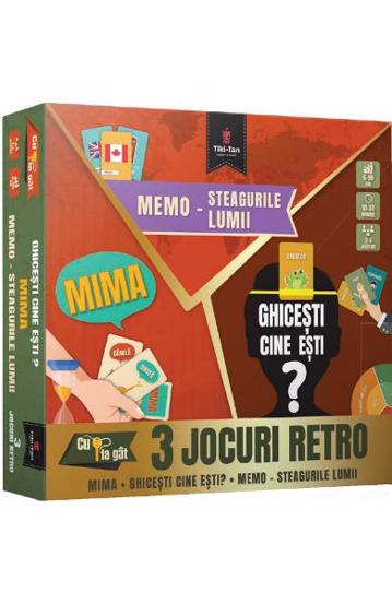 3 jocuri retro: Memo - Steagurile lumii. Mima. Ghicesti cine esti? - 102.90 Lei