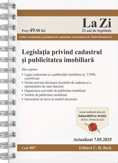 Legislatia privind cadastrul si publicitatea imobiliara Act.7 mai 2025 Ed. Spiralata - 35.95 Lei