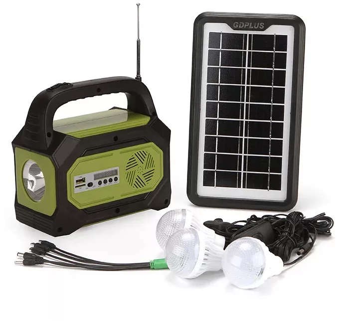 Kit solar portabil 3 becuri radio FM lanterna MP3 Bluetooth USB card SD 4500mAh