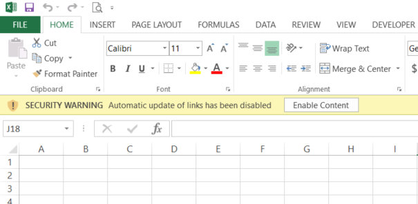 Actualizarea automata a link-urilor in Excel dezactivata