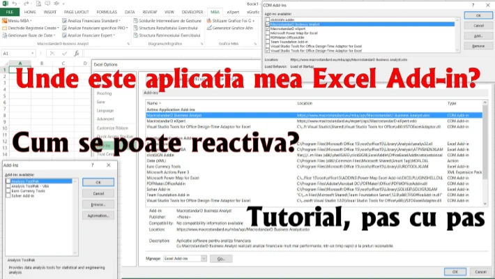 Tutorial: Activarea aplicatiilor Add-ins, dezactivate de Excel