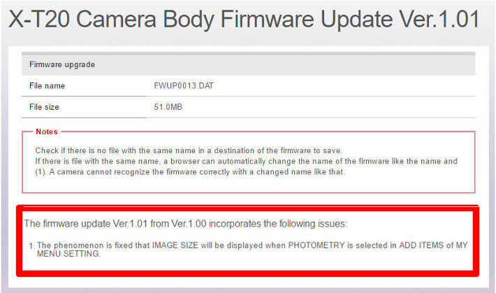 Primul upgrade FujiFilm X-T20