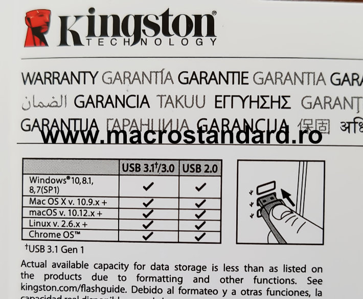 Specificatii USB Flash Drive Kingston DataTraveler 100 G3 USB 3.0 64GB