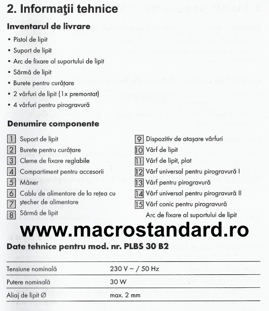 Informatii tehnice Parkside PLBS 30 B2