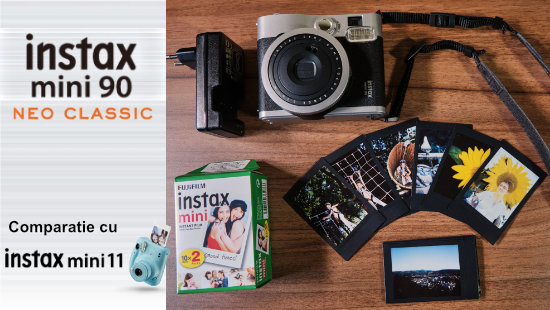 Prezentare aparat foto analog Fujifilm Instax Mini 90 Neo Clasic si comparatie cu Instax Mini 11