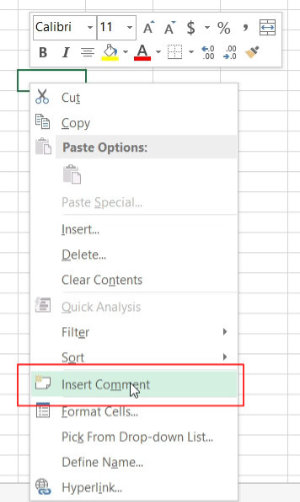 Excel Insert Comment / Sterge comentariul