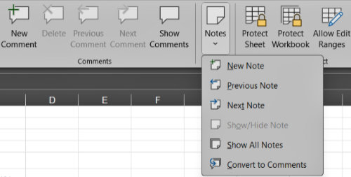 Notele din Excel