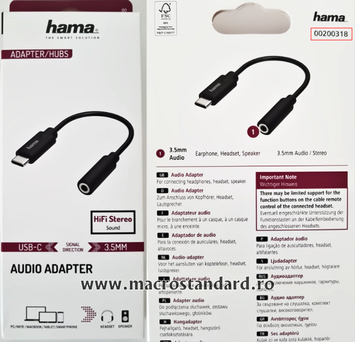 Adaptor audio HAMA 200318 Type C